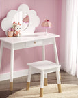 Keezi Kids Dressing Table Chair Set Vanity Makeup Wooden Leg Mirror Drawer Furniture > Bedroom Baby Stork 