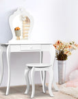 Keezi Kids Dressing Table Stool Set Vanity Mirror Princess Children Makeup White Baby & Kids > Kid's Furniture Baby Stork 