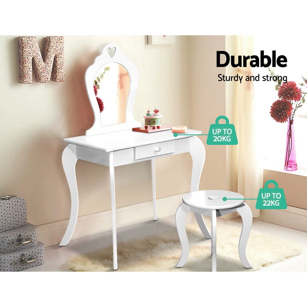 Keezi Kids Dressing Table Stool Set Vanity Mirror Princess Children Makeup White Baby & Kids > Kid's Furniture Baby Stork 