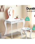 Keezi Kids Dressing Table Stool Set Vanity Mirror Princess Children Makeup White Baby & Kids > Kid's Furniture Baby Stork 