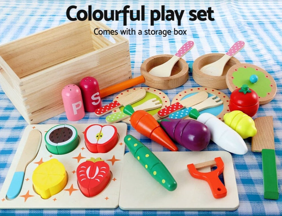 Keezi Kids Kitchen Play Set Wooden Pretend Toys Cooking Children Food Pink Baby & Kids > Kid's Furniture Baby Stork 