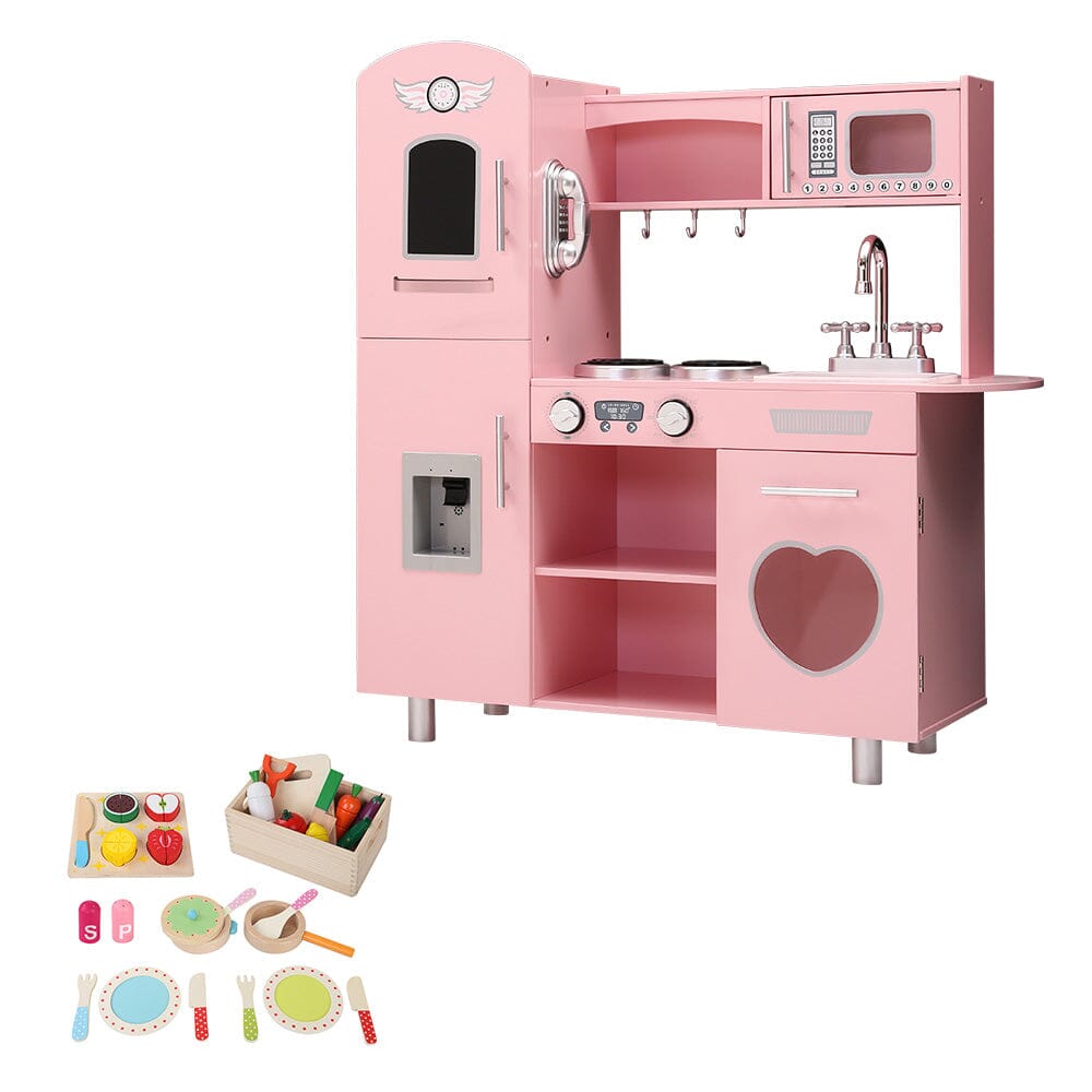 Keezi Kids Kitchen Play Set Wooden Pretend Toys Cooking Children Food Pink Baby & Kids > Kid's Furniture Baby Stork 