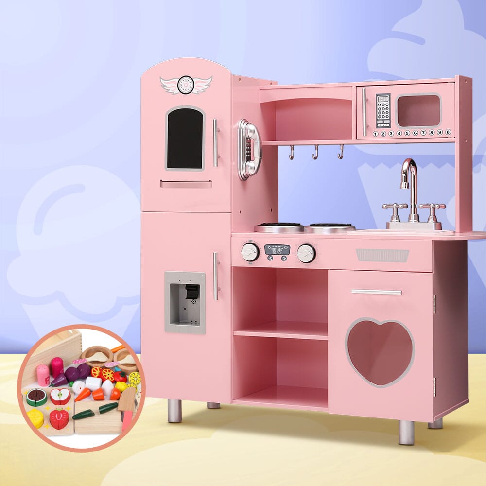 Keezi Kids Kitchen Play Set Wooden Pretend Toys Cooking Children Food Pink Baby & Kids > Kid's Furniture Baby Stork 