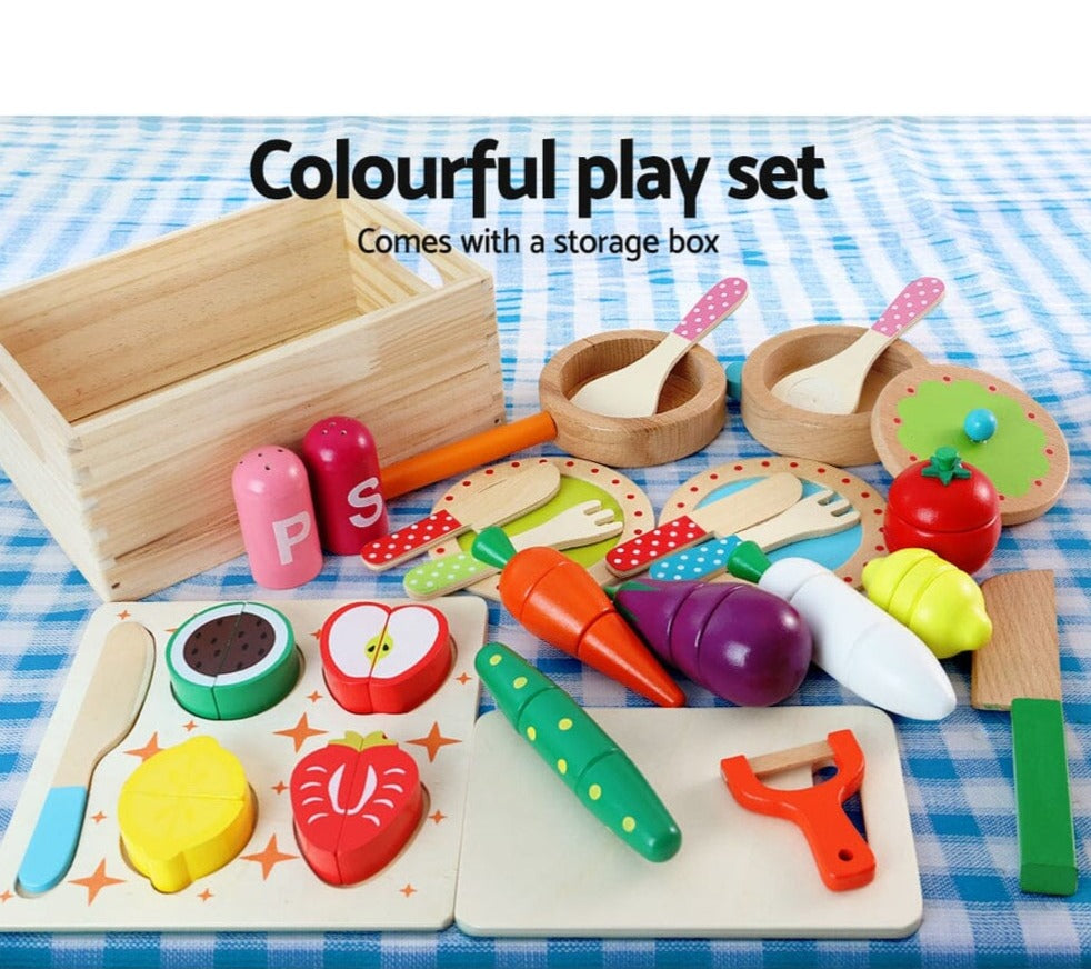 Keezi Kids Kitchen Play Set Wooden Pretend Toys Cooking Children Food White Baby & Kids > Kid's Furniture Baby Stork 