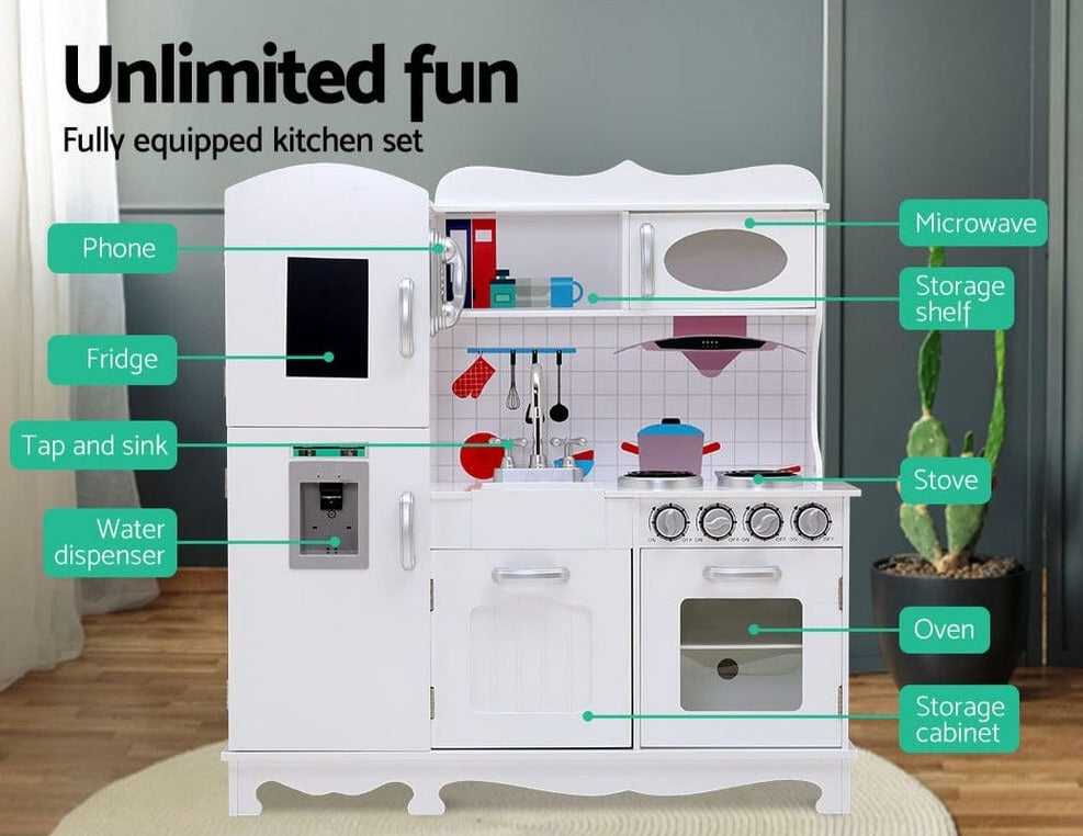 Keezi Kids Kitchen Play Set Wooden Pretend Toys Cooking Children Food White Baby & Kids > Kid's Furniture Baby Stork 
