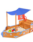 Keezi Kids Sandpit Wooden Boat Sand Pit with Canopy Bench Seat Beach Toys 165cm Baby & Kids > Toys Baby Stork 