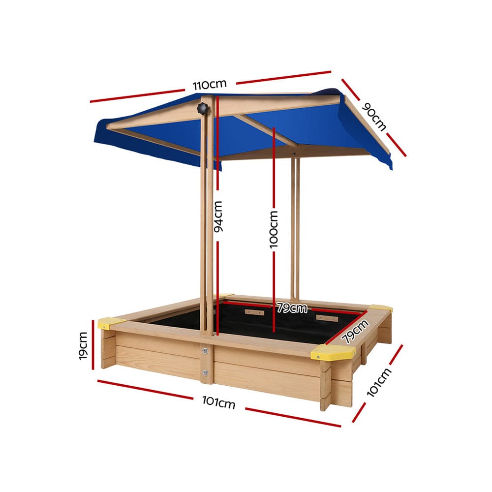 Keezi Kids Sandpit Wooden Sandbox Sand Pit with Canopy Bench Seat Toys 101cm Baby & Kids > Toys Baby Stork 