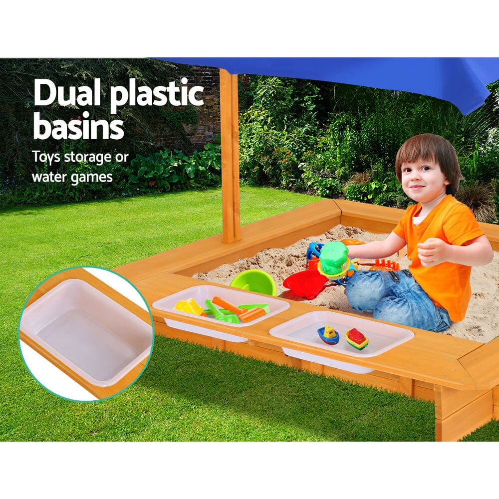 Keezi Kids Sandpit Wooden Sandbox Sand Pit with Canopy Water Basin Toys 103cm Baby & Kids > Toys Baby Stork 