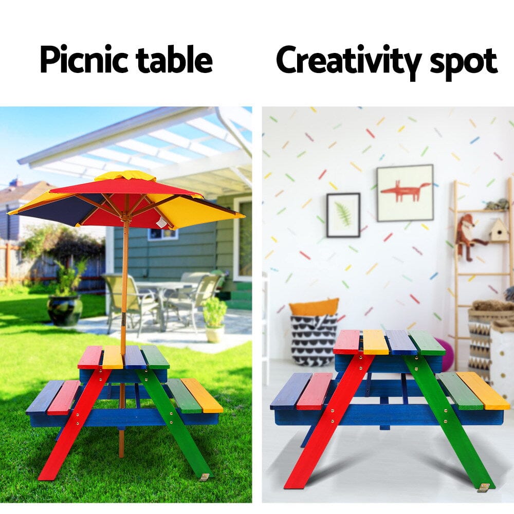 Keezi Kids Wooden Picnic Table Set with Umbrella Baby & Kids > Kid's Furniture Baby Stork 