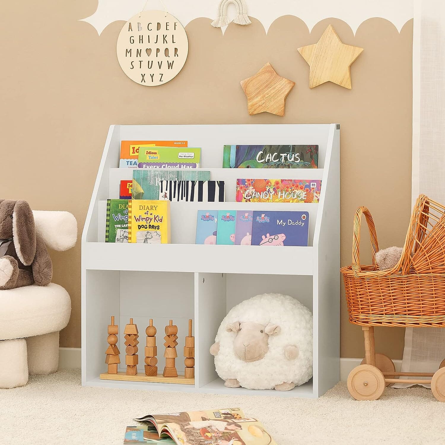 Kids Shelving Unit 3 Shelves 2 Compartments Furniture &gt; Living Room Baby Stork 