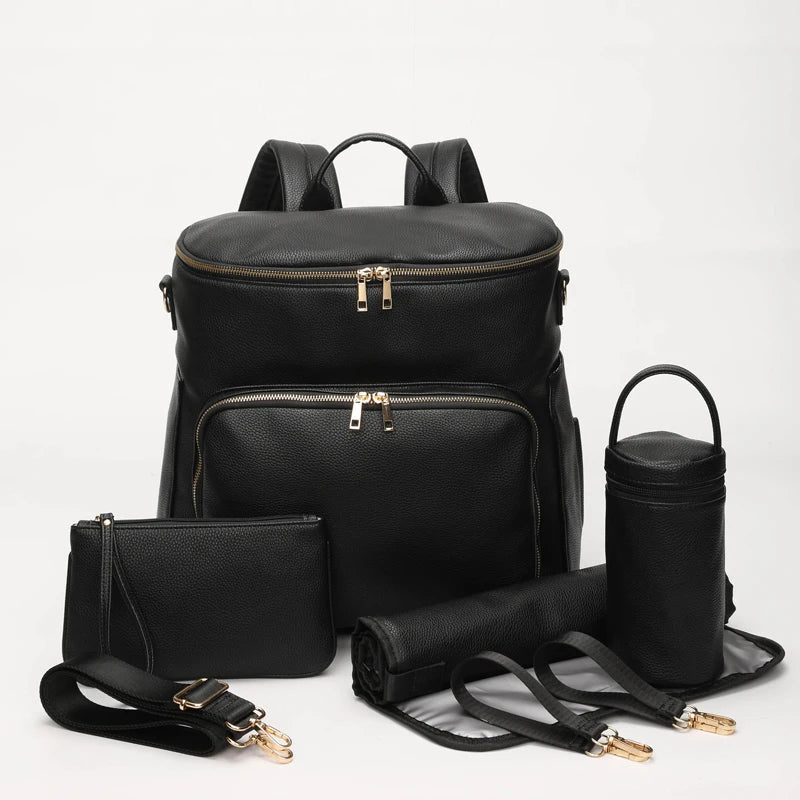 Luxury Vegan Leather Diaper Bag - Multifunctional and Stylish Diaper Wet Bags Baby Stork Black 