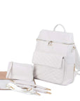 Luxury Vegan Leather Diaper Bag - Quilted Design with large capacity and accessories. Diaper Wet Bags Baby Stork White 