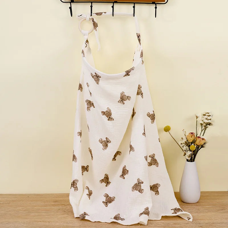 Muslin Cotton Nursing Cover - Breathable Breastfeeding Apron Baby Stork 