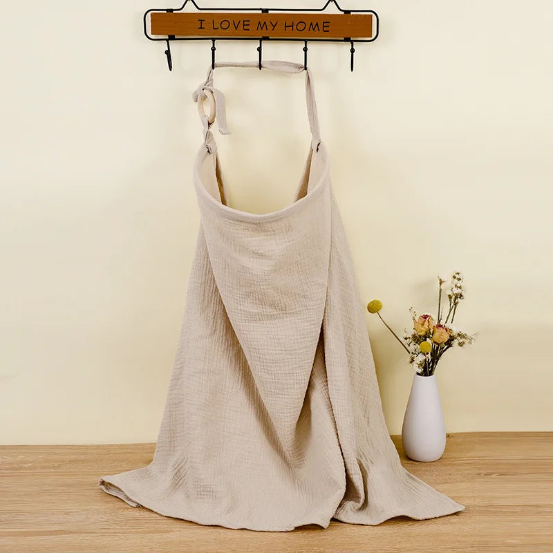 Muslin Cotton Nursing Cover - Breathable Breastfeeding Apron Baby Stork Khaki 