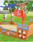 Pirate Adventure Sandpit: Wooden Boat with Canopy & Bench Seat Baby & Kids > Toys Keezi 