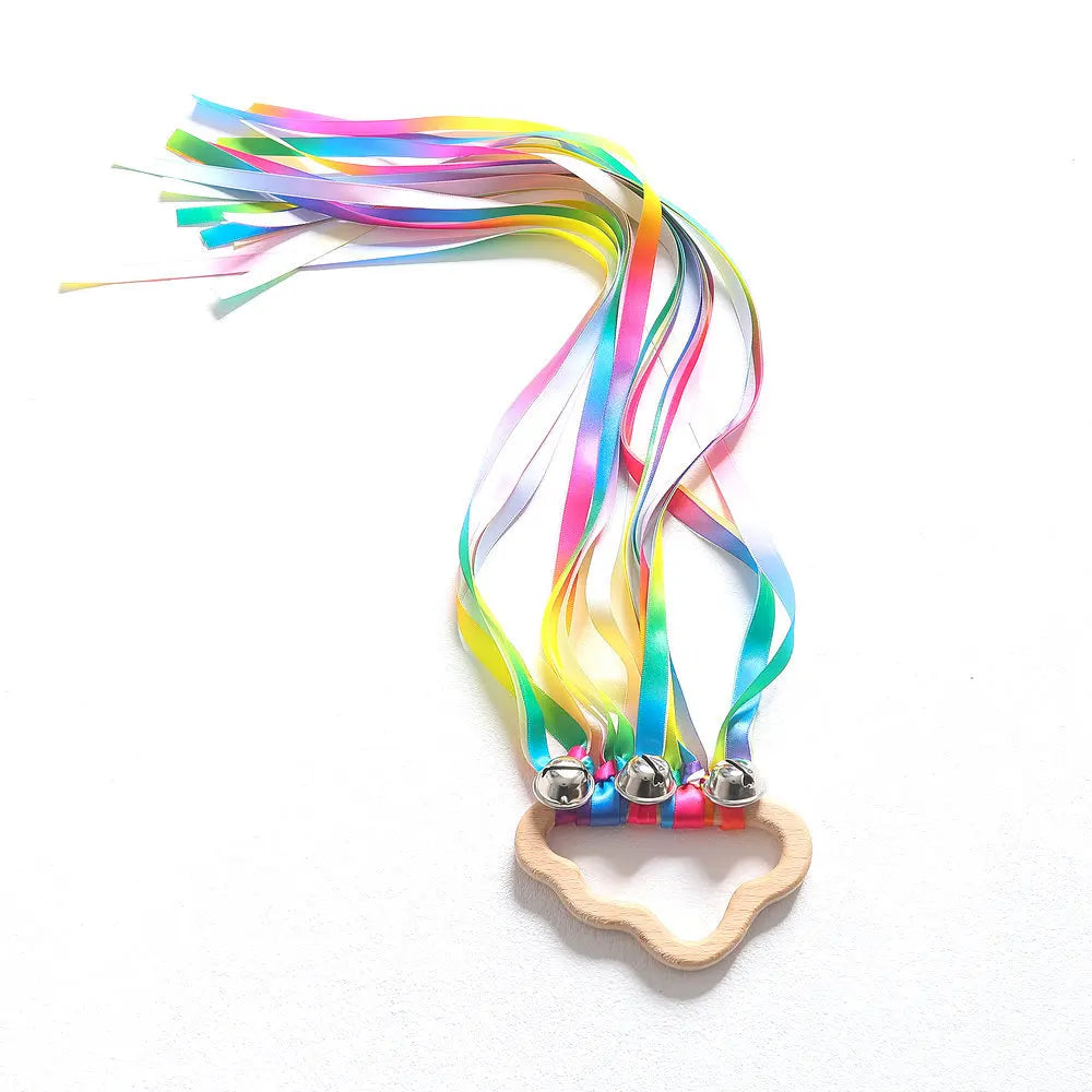 Rainbow Ribbon Ring Sensory Toy - Natural Wooden Teether for Babies Baby Stork 