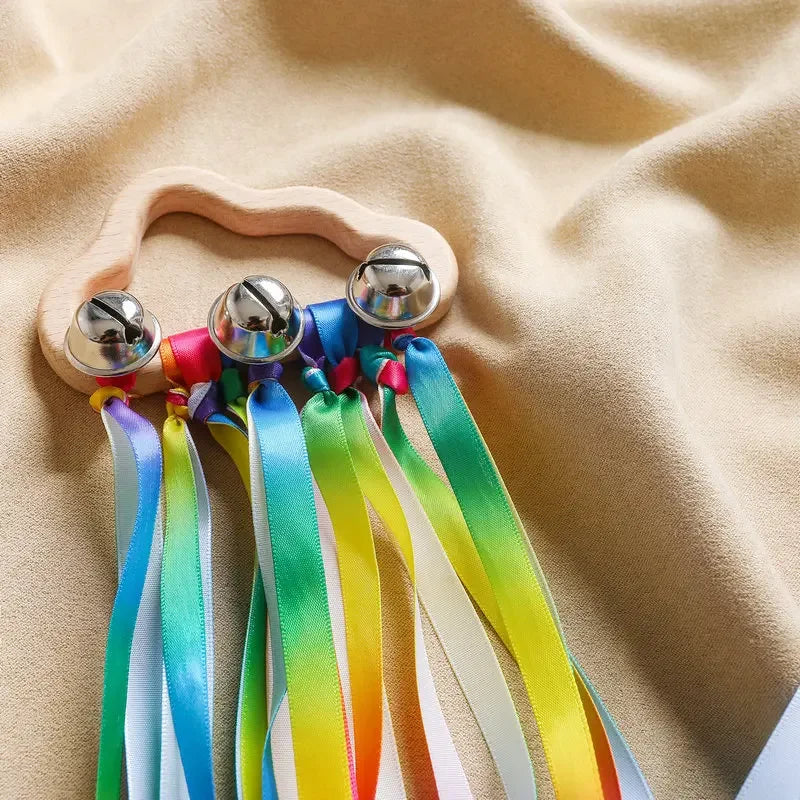 Rainbow Ribbon Ring Sensory Toy - Natural Wooden Teether for Babies Baby Stork 