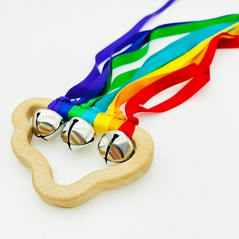 Rainbow Ribbon Ring Sensory Toy - Natural Wooden Teether for Babies Baby Stork 