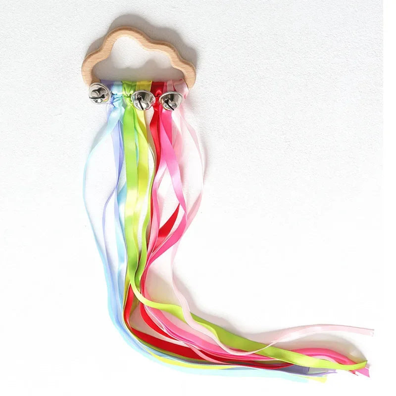 Rainbow Ribbon Ring Sensory Toy - Natural Wooden Teether for Babies Baby Stork Colourful 