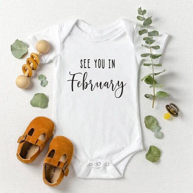 "See You In..." Customisable Arrival Month Baby Announcement Onesie Baby & Toddler Clothing Accessories Baby Stork February 0-3 Months 