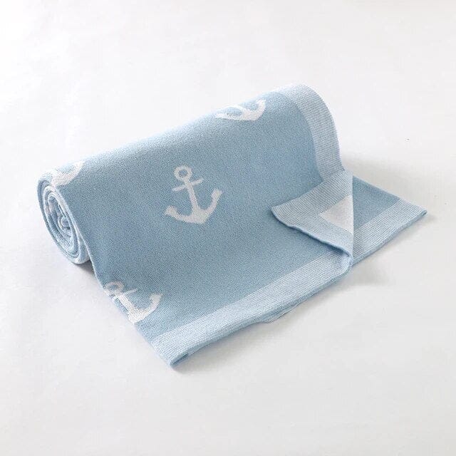Soft Knit Anchor Blanket Swaddling & Receiving Blankets Storkke Light Blue 