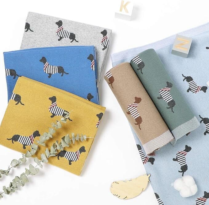 Soft Knit Dachshund Baby Blanket - Available in 6 Colours Swaddling &amp; Receiving Blankets Storkke 