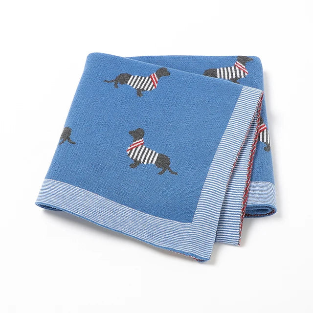 Soft Knit Dachshund Baby Blanket - Available in 6 Colours Swaddling &amp; Receiving Blankets Storkke Blue 