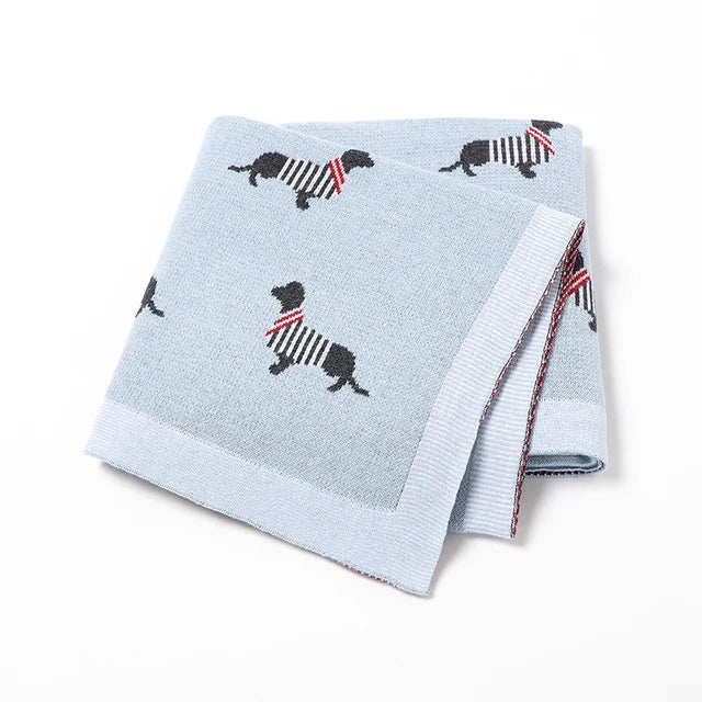 Soft Knit Dachshund Baby Blanket - Available in 6 Colours Swaddling & Receiving Blankets Storkke Light blue 