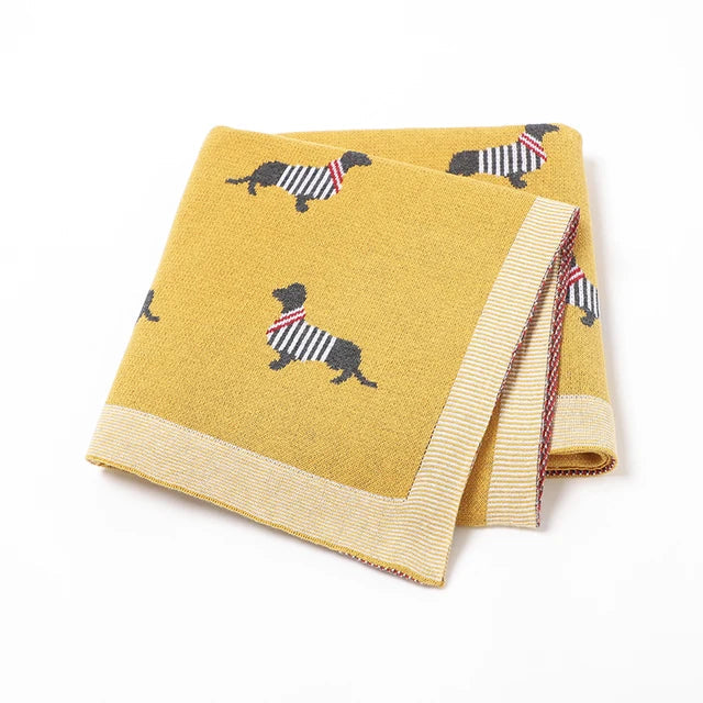 Soft Knit Dachshund Baby Blanket - Available in 6 Colours Swaddling &amp; Receiving Blankets Storkke Mustard 