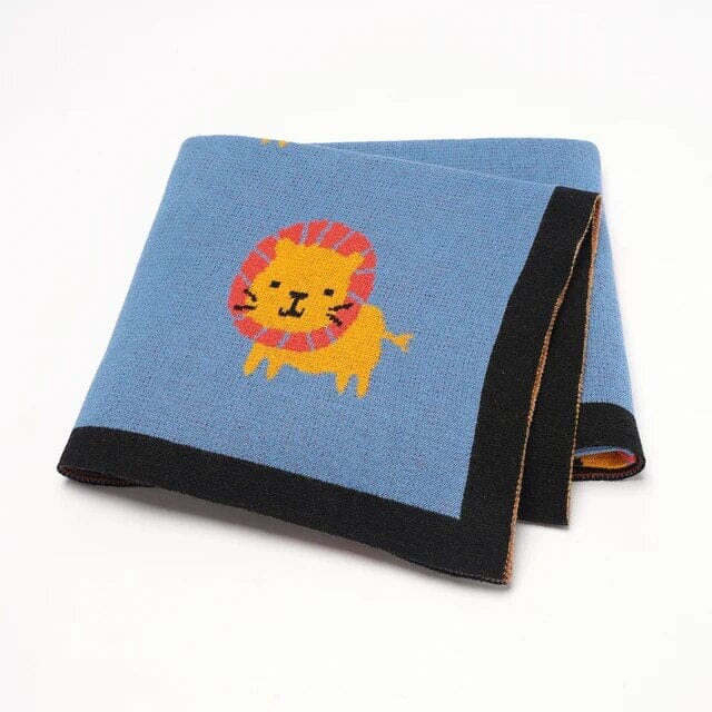 Soft Knit Lion Blanket Swaddling & Receiving Blankets Storkke Blue 