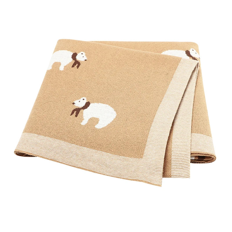 Soft Knit Polar Bear Blanket Swaddling &amp; Receiving Blankets Baby Stork Caramel 