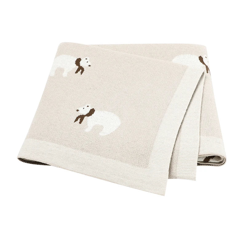 Soft Knit Polar Bear Blanket Swaddling &amp; Receiving Blankets Baby Stork Cream 