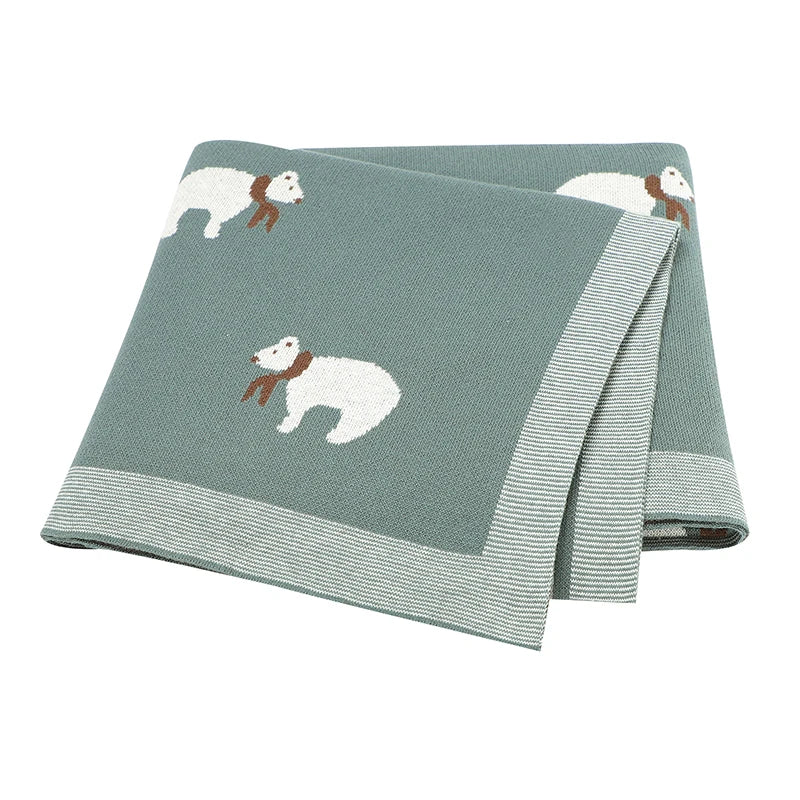 Soft Knit Polar Bear Blanket Swaddling &amp; Receiving Blankets Baby Stork Dark Green 