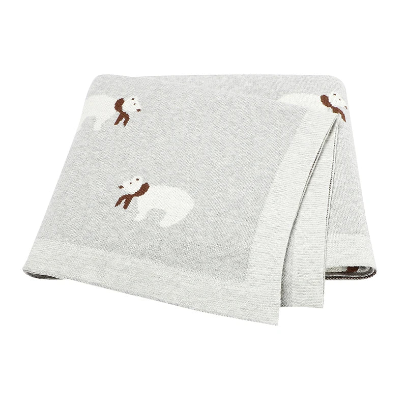 Soft Knit Polar Bear Blanket Swaddling &amp; Receiving Blankets Baby Stork Grey 