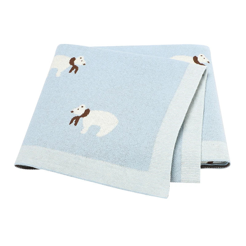 Soft Knit Polar Bear Blanket Swaddling &amp; Receiving Blankets Baby Stork Light Blue 