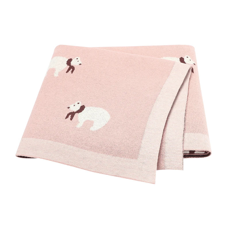 Soft Knit Polar Bear Blanket Swaddling &amp; Receiving Blankets Baby Stork Light Pink 
