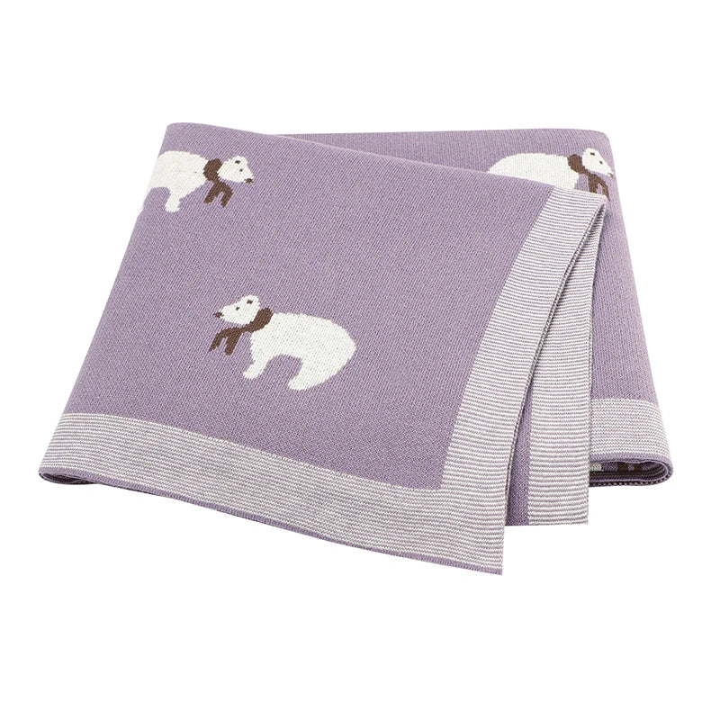 Soft Knit Polar Bear Blanket Swaddling &amp; Receiving Blankets Baby Stork Lilac 