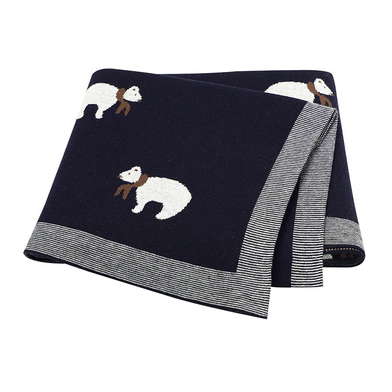 Soft Knit Polar Bear Blanket Swaddling &amp; Receiving Blankets Baby Stork Navy 