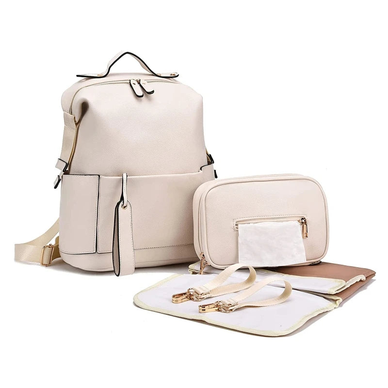 Vegan Leather Nappy Backpack: Style Meets Sustainability Diaper Wet Bags Baby Stork Beige 