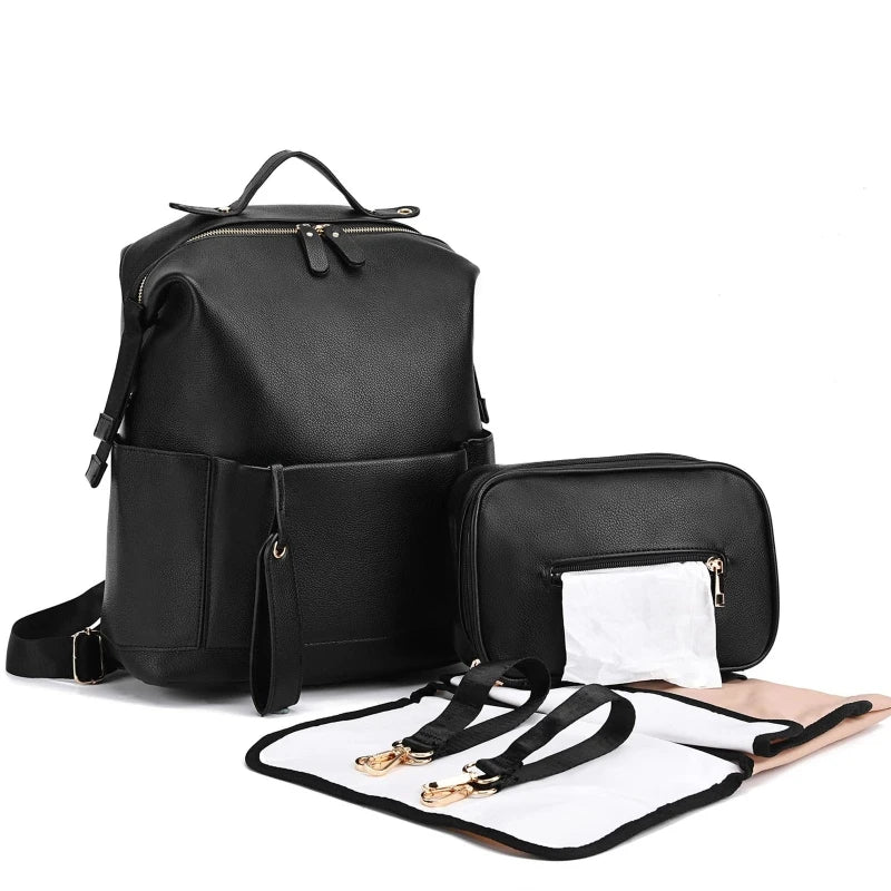 Vegan Leather Nappy Backpack: Style Meets Sustainability Diaper Wet Bags Baby Stork Black 