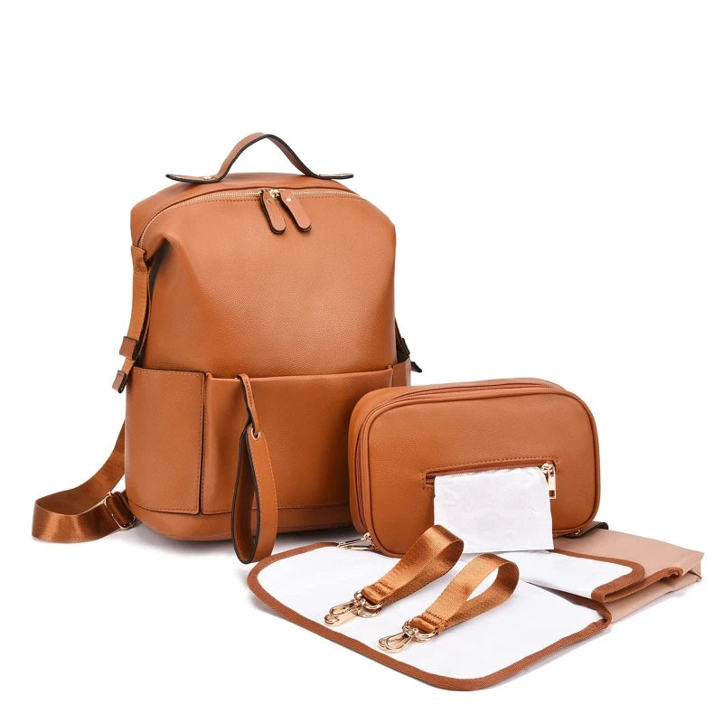 Vegan Leather Nappy Backpack: Style Meets Sustainability Diaper Wet Bags Baby Stork Tan 