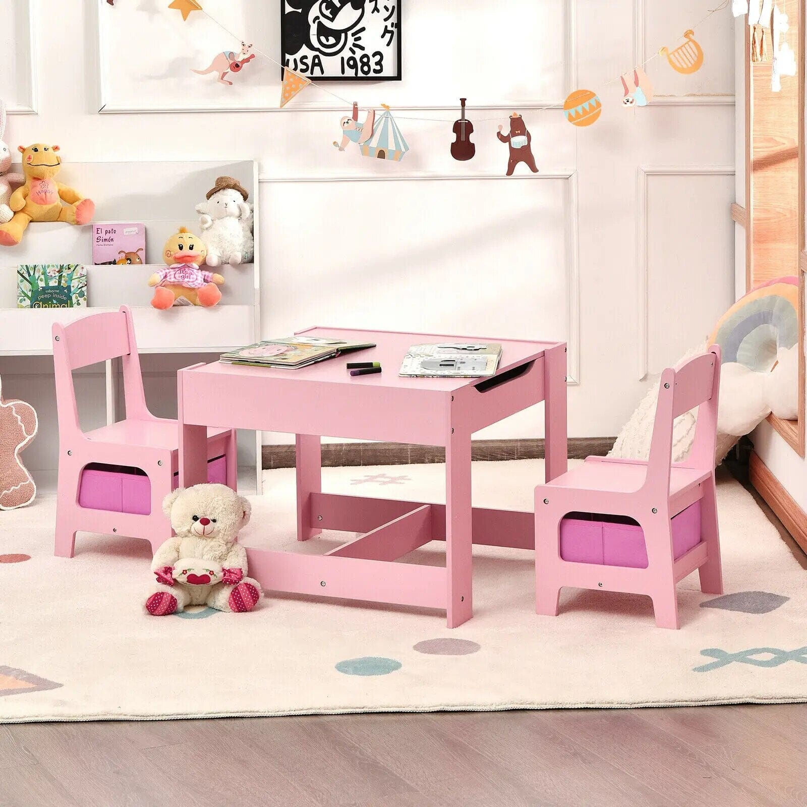 Versatile EKKIO Kids Table &amp; Chairs Set with Chalkboard Top - Pink Baby &amp; Kids &gt; Kid&#39;s Furniture EKKIO 