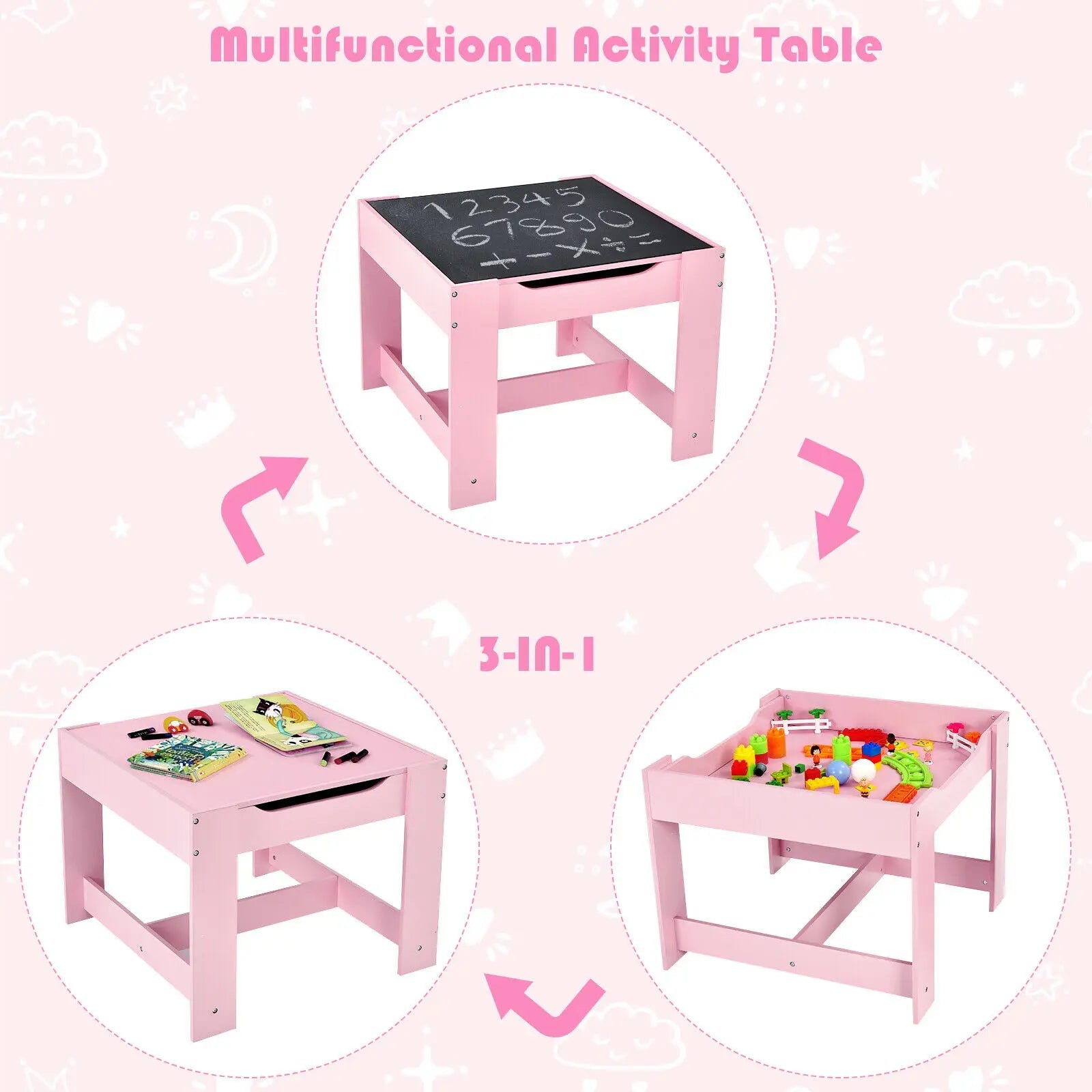 Versatile EKKIO Kids Table & Chairs Set with Chalkboard Top - Pink Baby & Kids > Kid's Furniture EKKIO 