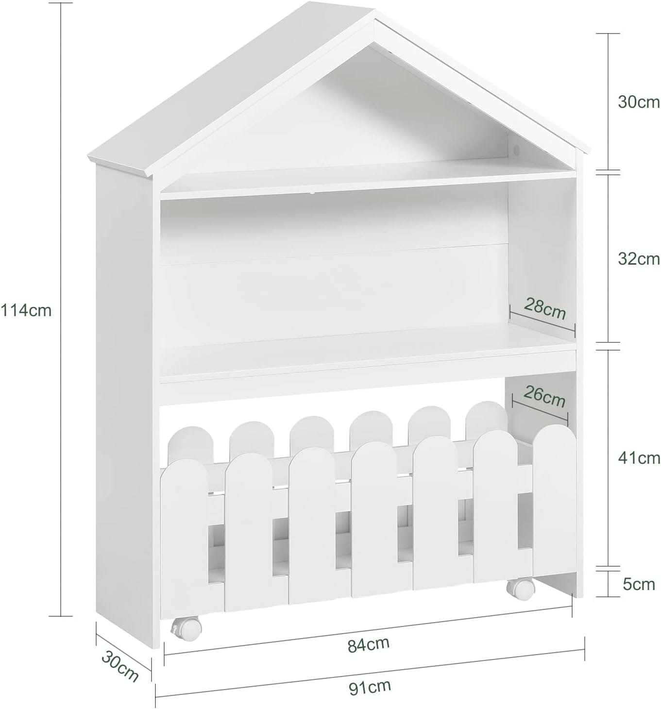 Whimsical House &amp; Fence-Style Kids Storage: Bookcase and Toy Chest on Wheels Baby &amp; Kids &gt; Kid&#39;s Furniture Baby Stork 