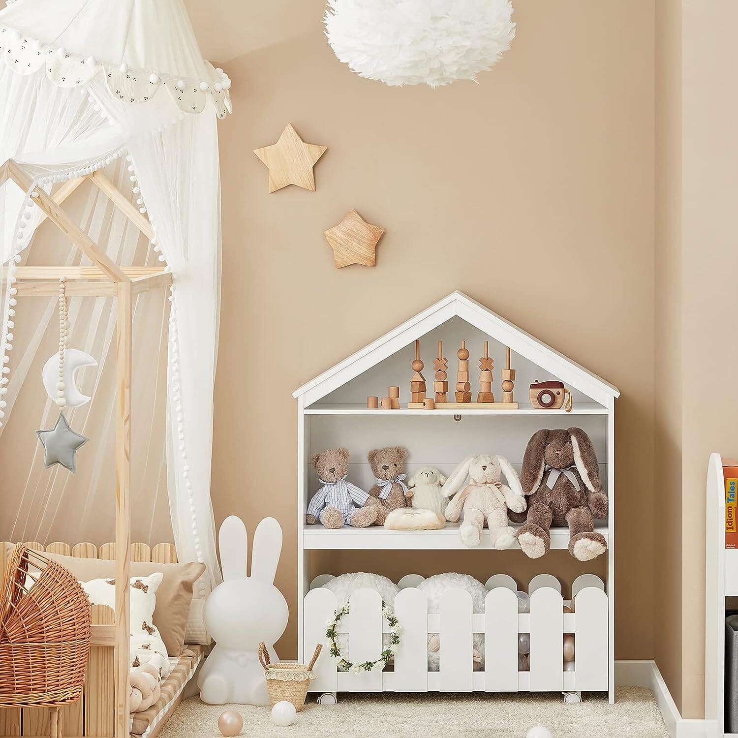 Whimsical House & Fence-Style Kids Storage: Bookcase and Toy Chest on Wheels Baby & Kids > Kid's Furniture Baby Stork 