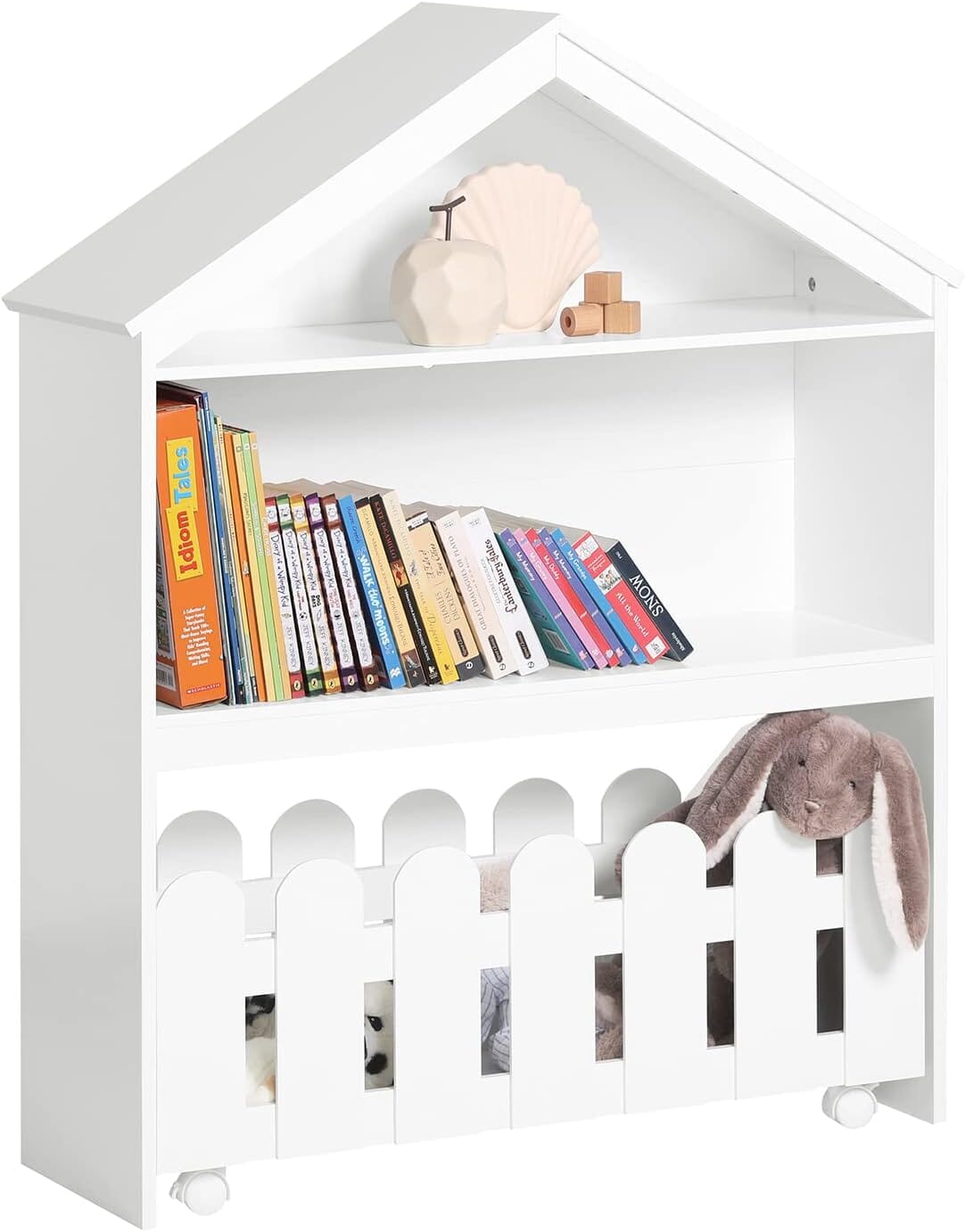 Whimsical House &amp; Fence-Style Kids Storage: Bookcase and Toy Chest on Wheels Baby &amp; Kids &gt; Kid&#39;s Furniture Baby Stork 