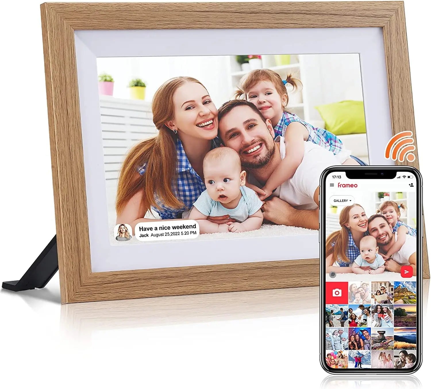 Wooden Smart Digital Photo Frame 10.1 Inch 32GB Digital Photo Frame Frameo Classic Wood 