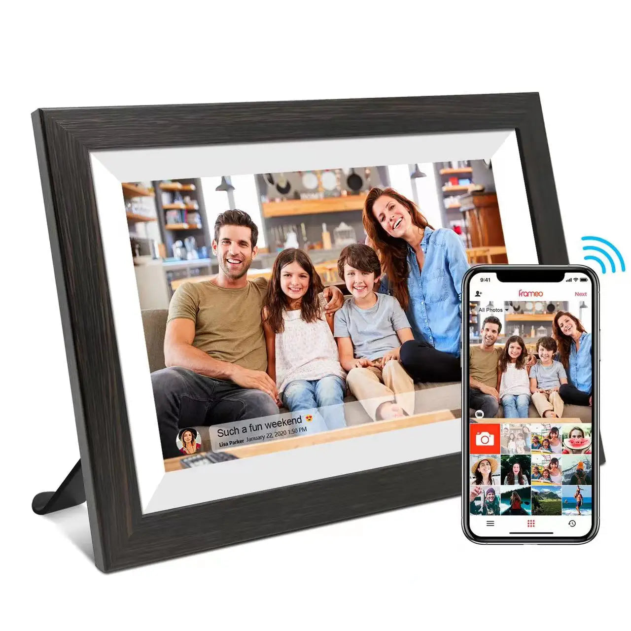 Wooden Smart Digital Photo Frame 10.1 Inch 32GB Digital Photo Frame Frameo Coffee Wood 